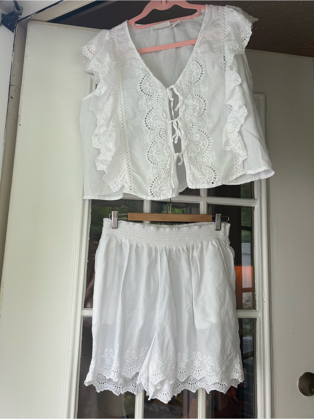 Calypso St. Barth cotton Eyelet embroidered  Tie-Front Sleep Set. Brand new. LGE